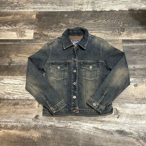 Jean Jacket Womens Medium 
Short Button Front Cotton black tan